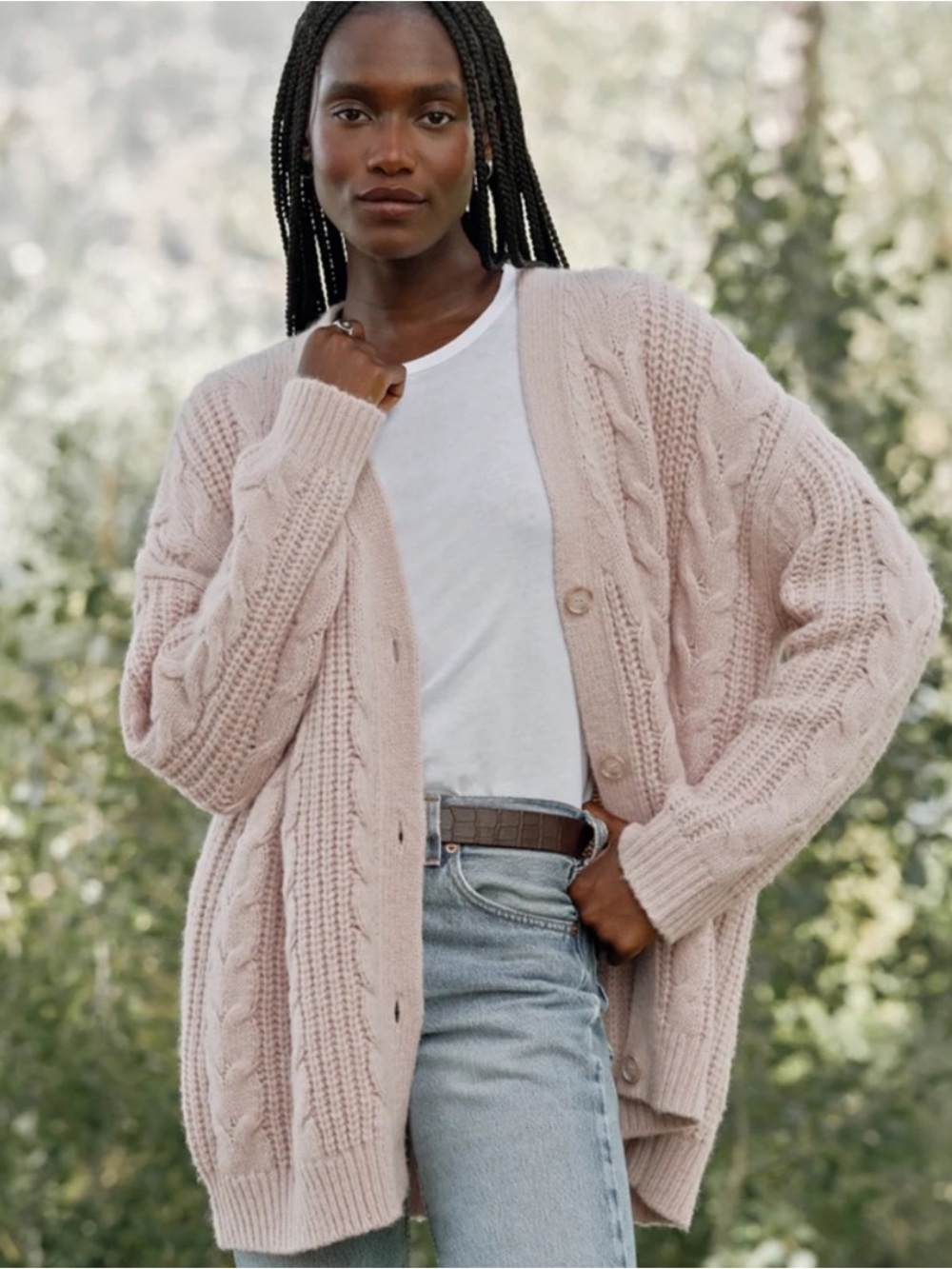 Jenni Kayne Cable Cocoon Cardigan Blush Size Large Alpaca Blend Sweater